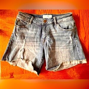 M1858 New York Kate Denim Shorts 4/27 Blue Distressed Raw Hem Cutoffs Boho